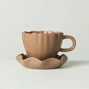 Hearth & Hand Magnolia 5oz Scalloped Brown Stoneware  Hearth & Hand (2) of Scalloped Stoneware Espresso Cup display picture 1